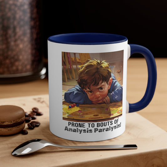 Coffee Mug, 11oz for board gamers and people who love board games. Analysis Paralysis
